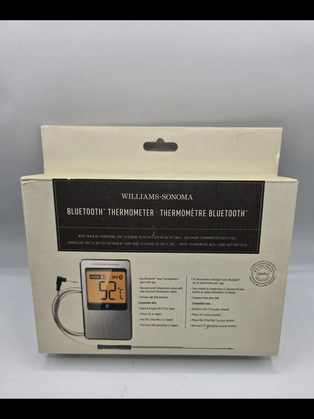 Williams-Sonoma Bluetooth Thermometer - Silver & Orange Display